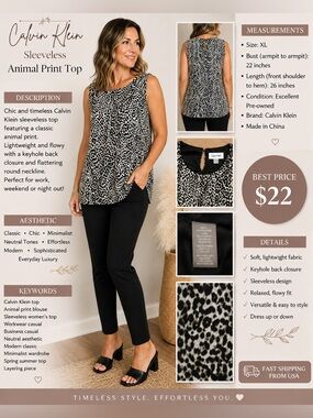Calvin Klein Black and Cream Animal Print Sleeveless Top